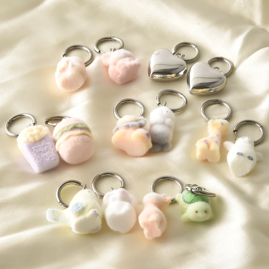 1Pair Cute Flocked Cartoon Animal Turtle Rabbit Hoop Earrings Korean Creative Resin Food Hamburger Huggies Aretes Jewelry