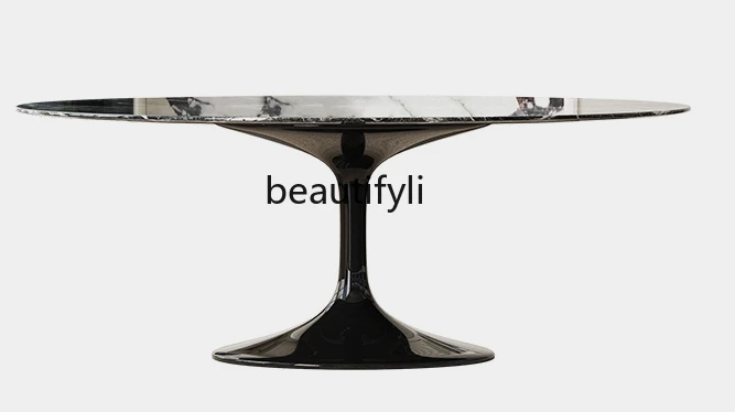 Modern Light Luxury High-End Marble Dining-Table Oval Designer Villa Mansion Furniture