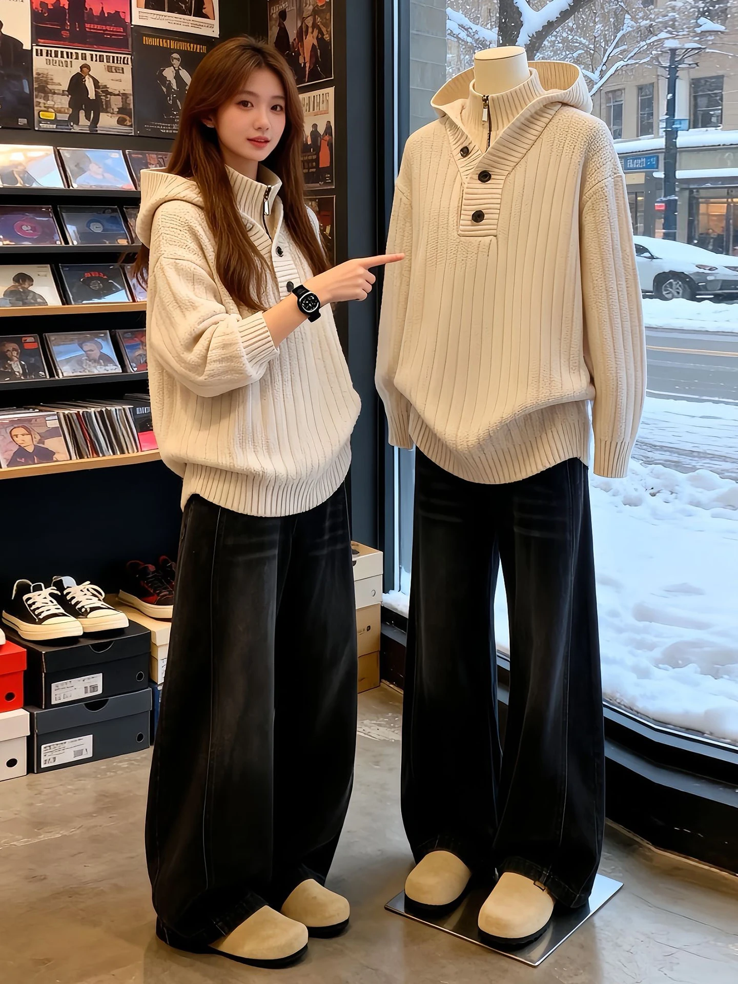 

Winter Men's f Zip Hoodie Knitted Sweater White Lazy Couple Outerwear Warmth Youthful Sle Regular Fit Long Sve