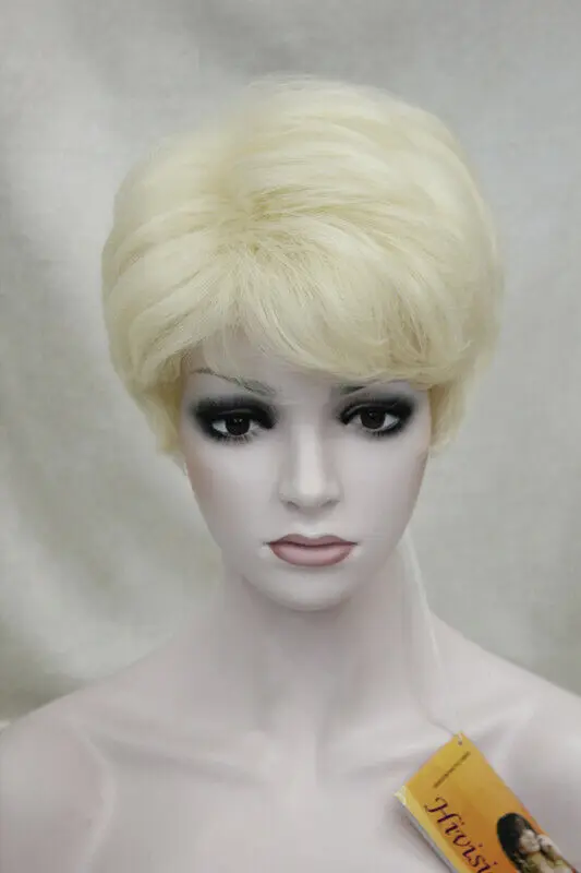 Perruque Cosplay Synthétique Courte et Lisse pour Femme, Blond Clair