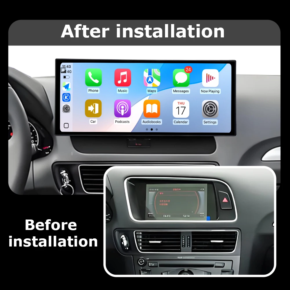12.3 inch For Audi Q5 2009 - 2017 Intelligent Android OS System Car Radio Stereo WiFi 4G LTE CarPlay QLED Touch Screen GPS Navi