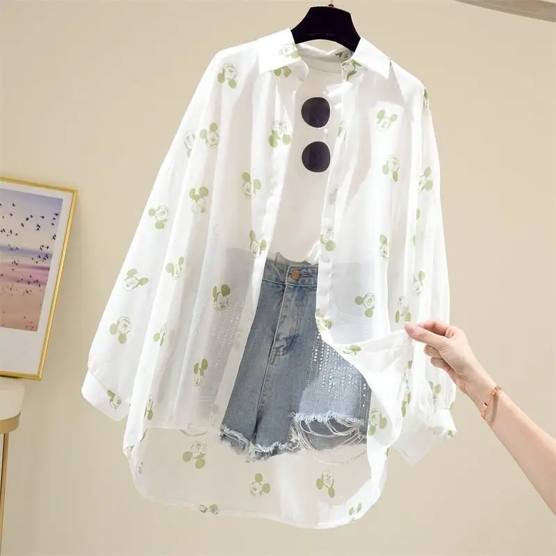 2024 Spot Disney Chiffon Printed Shirt Female Sunscreen Women In The Long Section Of The Shirt Fashion Ladies Loose Thin Coats