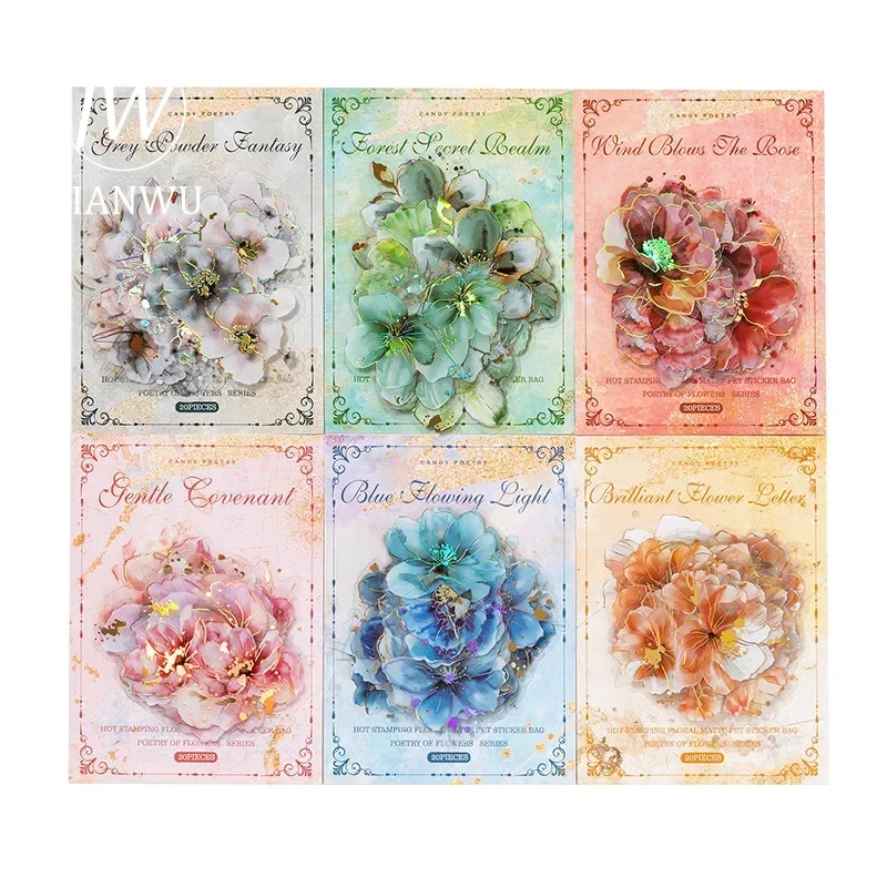 JIANWU Flower Poetry Series Vintage Floral Landscaping Bronzing Material Collage PET Sticker Creative DIY Journal Stationery