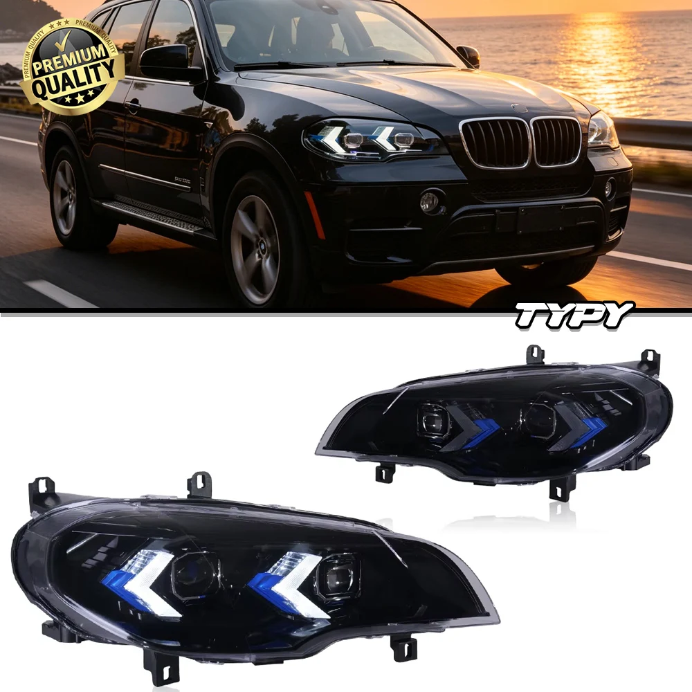 Styling automobile pour phares BMW X5 E70 2007-2013, mise à niveau modifiée avec nouveaux feux de jour dynamiques à LED, clignotants dynamiques, accessoires auto.