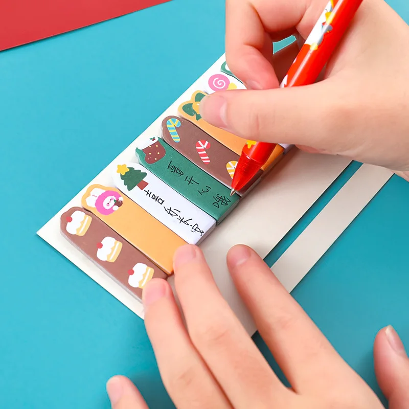 120 Sheets Cartoon Christmas Theme Sticky Notes Self-Adhesive Cute Note Paper Student Learning Stationery Memo Book Supplies