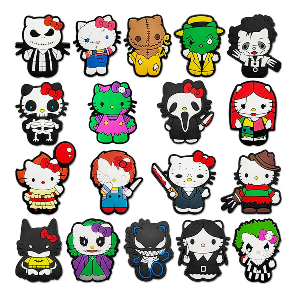 

1-18pcs Hello Kitty Shoe Charms PVC Halloween Anime Shoes Accessories Fashion Boys Sandals Garden Shoe Buckle DIY Buckle