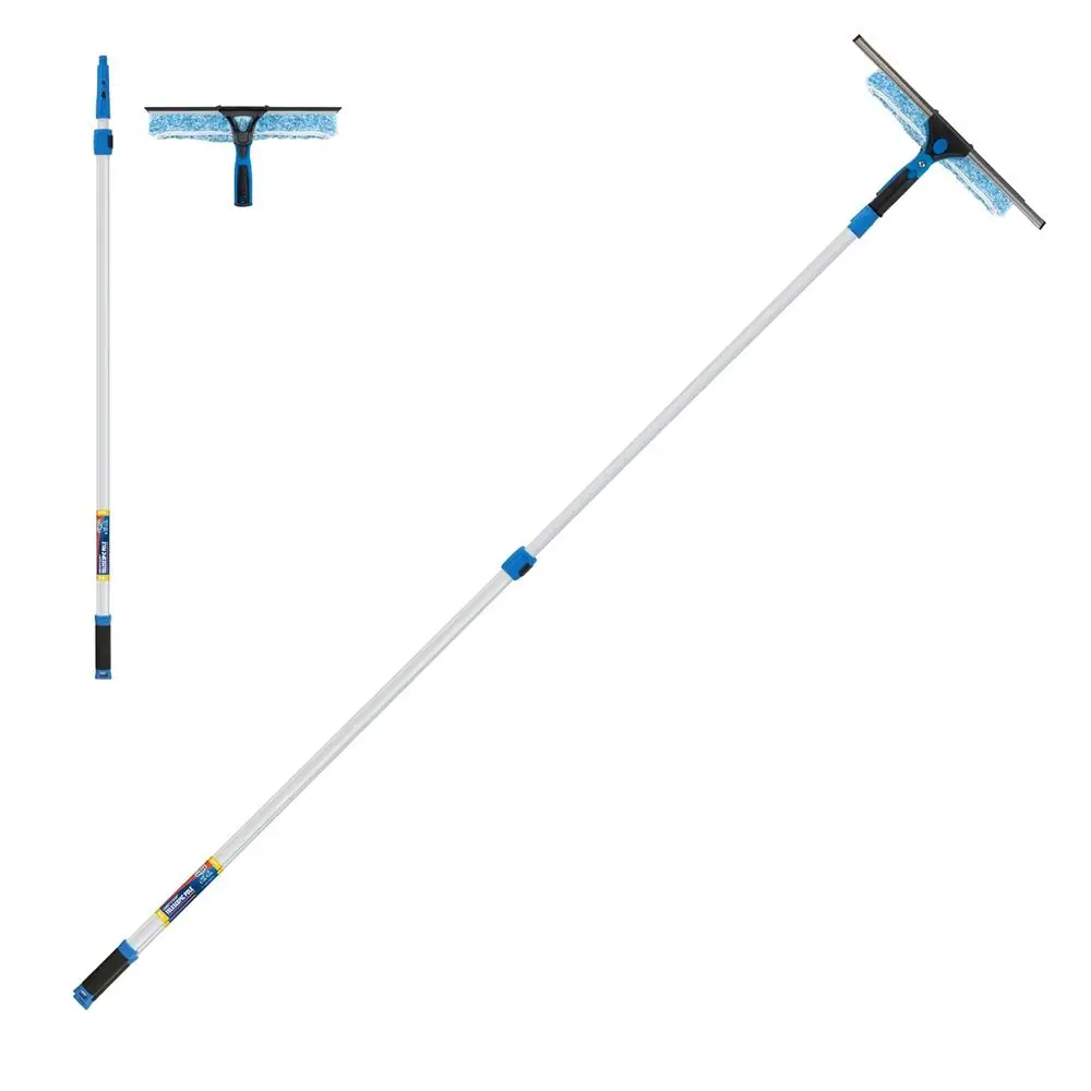 

Dual-Function 14 Squeegee with Scrubber Attachment, 8ft Extendable Pole, Ideal for Glass Cleaning in Homes and Businesses