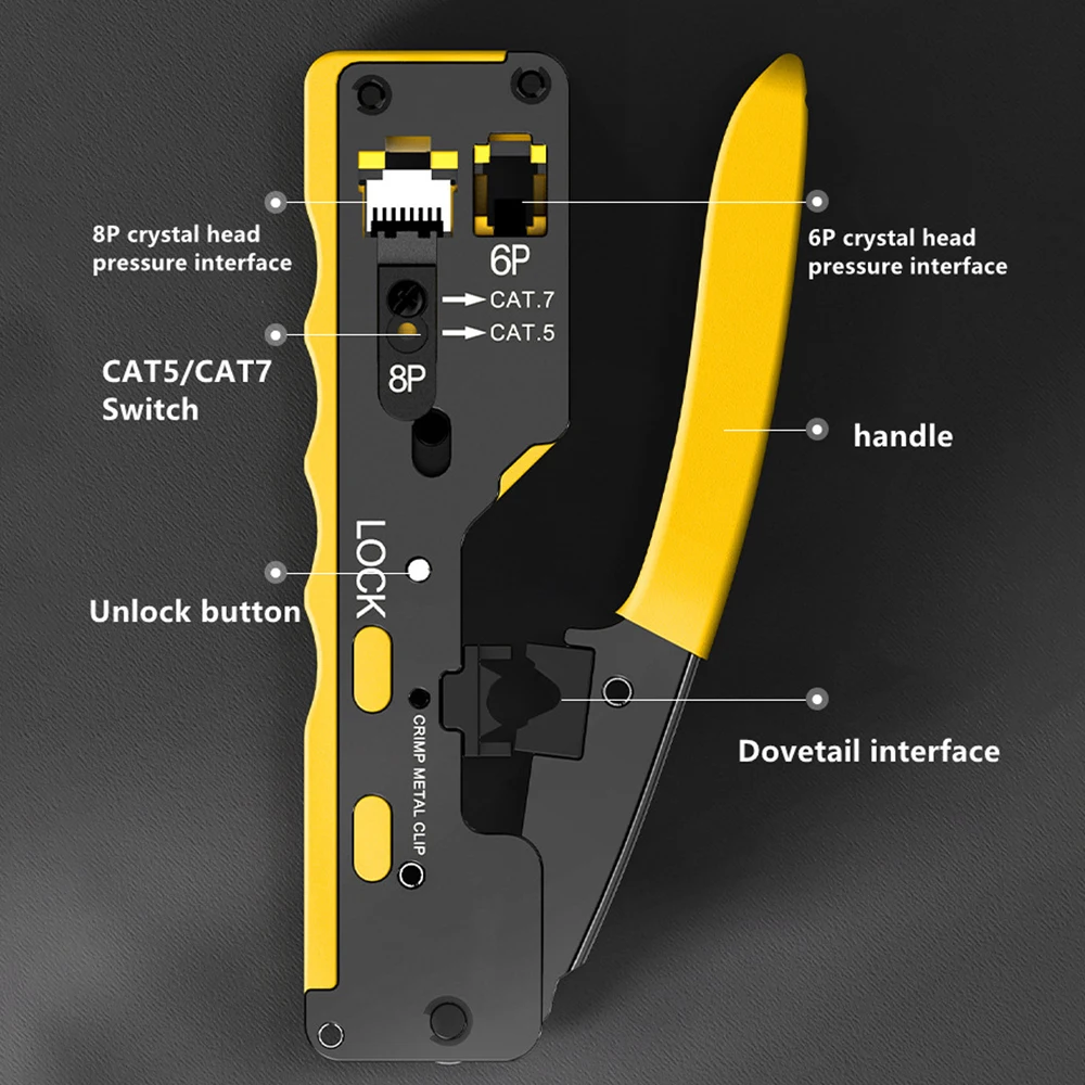 Electrician RJ45 Crimp Tool Pass Through Crimper Tool Kit Ethernet Network Cable Stripper Cutter For CAT5 CAT6 CAT7 Connector