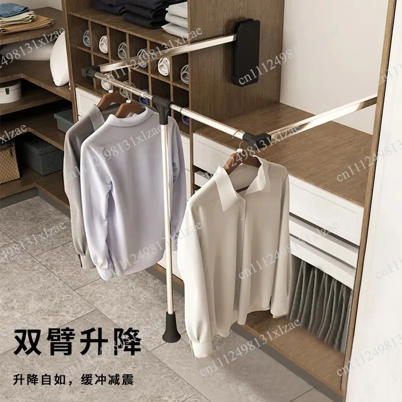 Cloakroom Wardrobe Lifting Hanger - Double Buffer Pull-Down Clothes Rod, Hardware Accessory for Wardrobe Organization