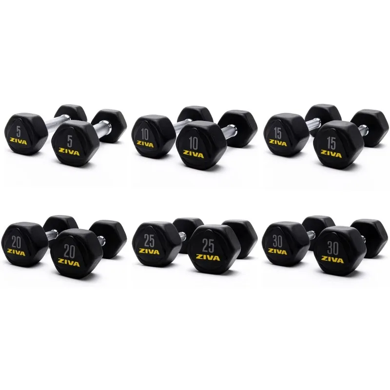 

ZIVA Premium Hex Dumbbells – Commercial Grade Rubber Urethane Coated Free Weights for Strength Training, Weightlifting