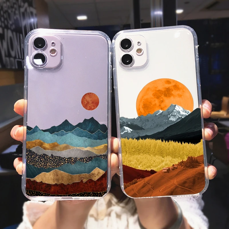 Hand Painted Landscape Phone Case For iphone X XS MAX XR 11 Pro Scenery Cover iPhone 7 8 Plus SE 12 Mini 13 11 12 Pro MAX Case