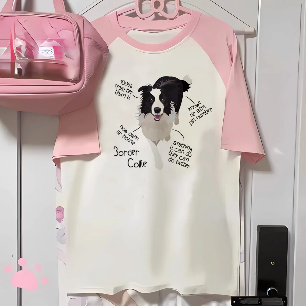 Border Collie top women Japanese comic funny tshirt female funny comic 2000s clothes