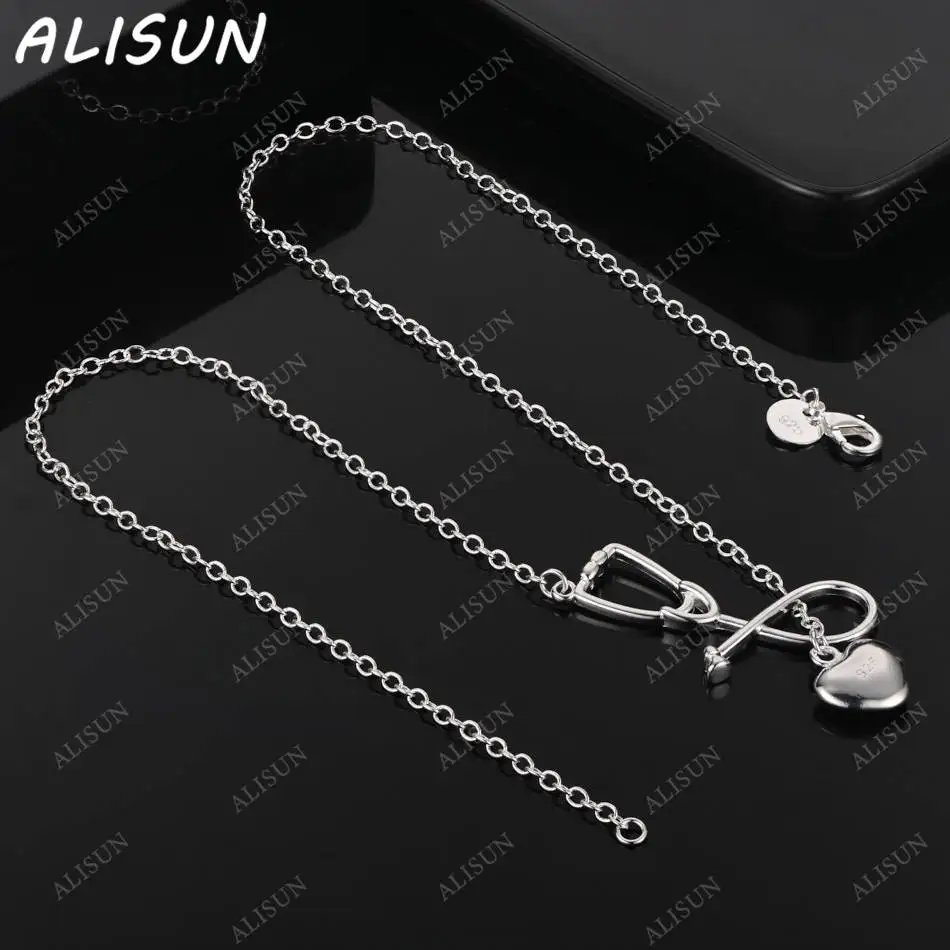

ALISUN 925 Sterling Silver 45cm Simple Heart Chain Necklace For Women Charm Trend Birthday Gifts Fashion Party Fine Jewelry