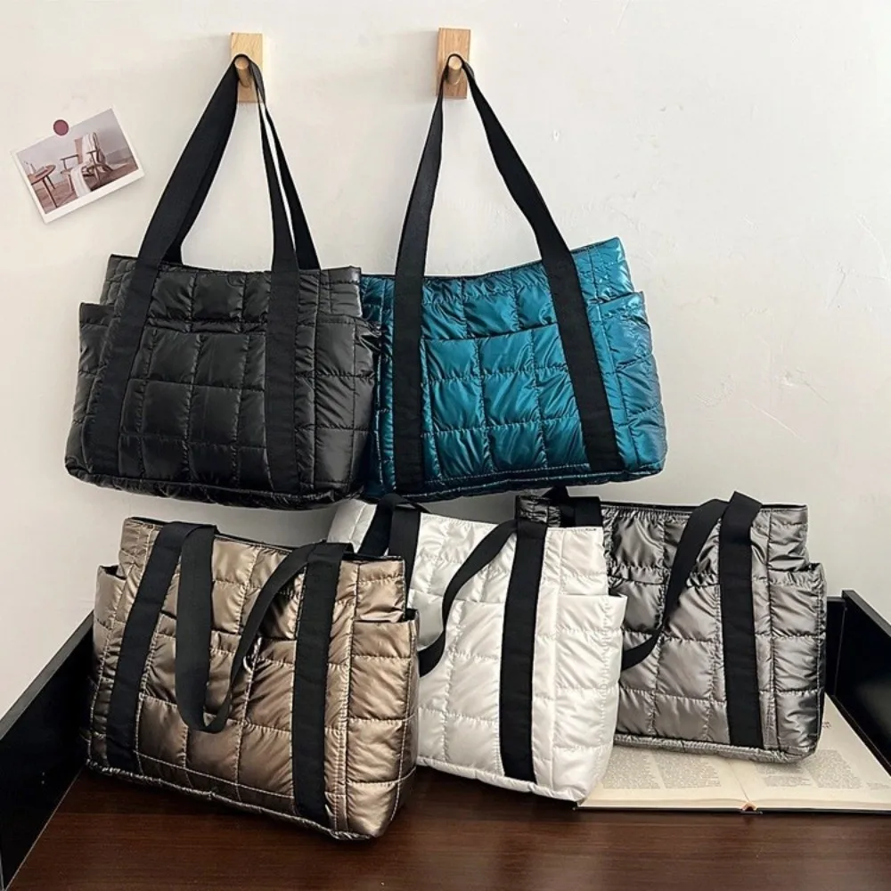 

Женские сумки на плечо с космической подкладкой на зиму 2025, черные сумки большой вместимости, дизайнерские нейлоновые хлопковые теплые однотонные сумки