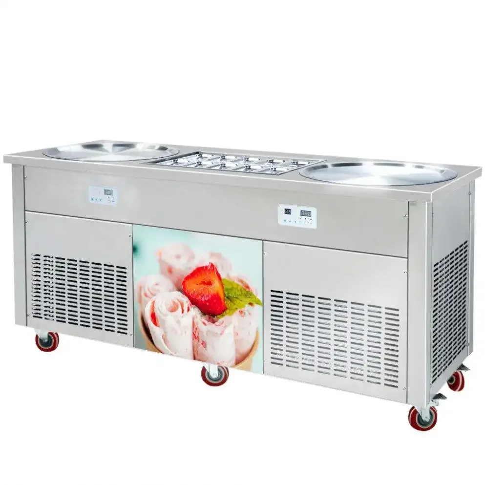 CE Certified High Efficiency Flat Pan Instant Thailand Rolled IceCream Making Thai Roller Fried Ice Cream Roll Machine