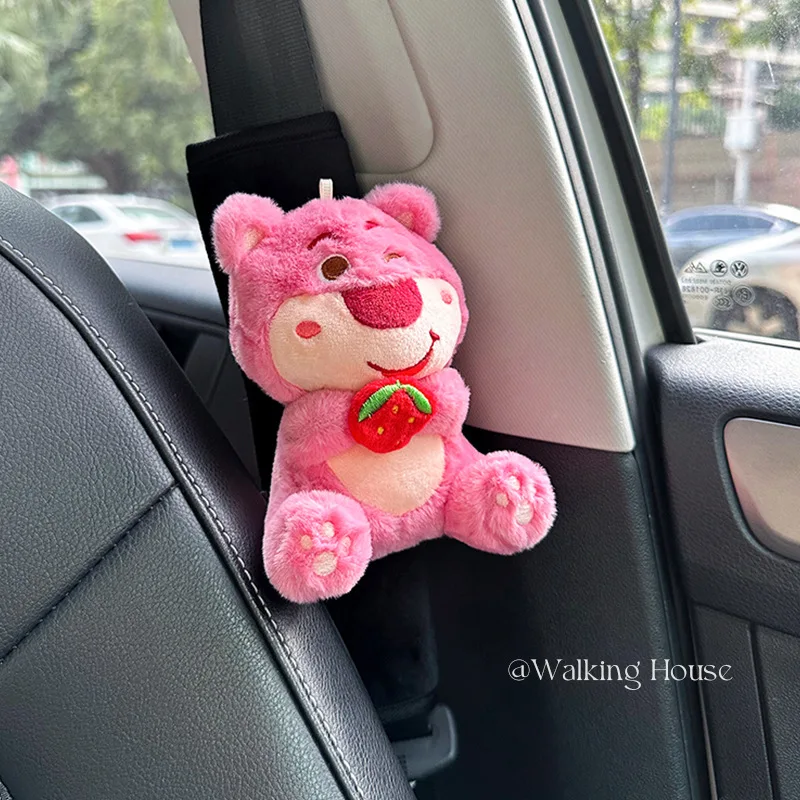 Car Seat Belt Shoulder Cover Cute Strawberry Bear Doll Car Cartoon Girl Car Interior Decoration
