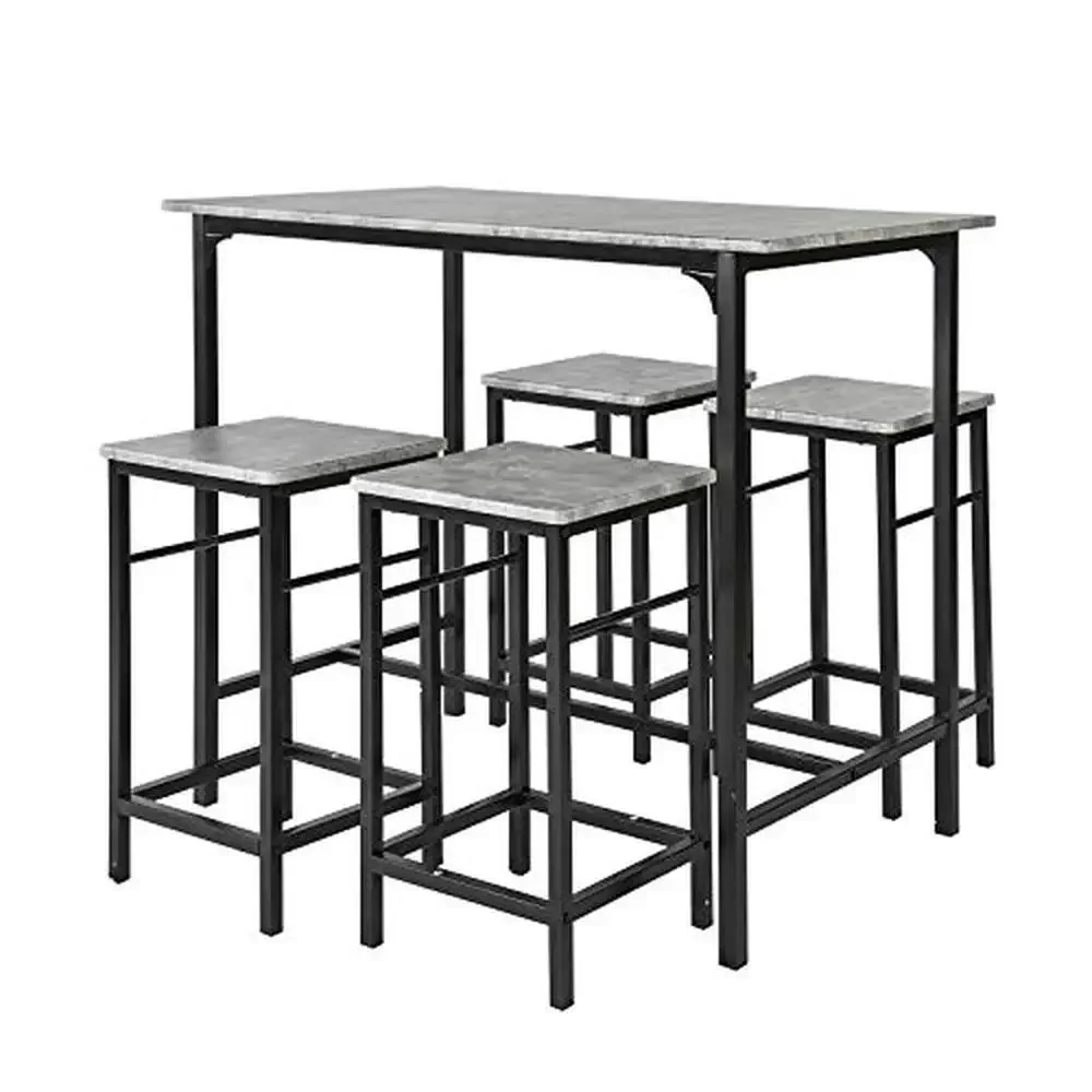 5-Piece Multi-Use Breakfast Table Set with 4 Bar Stools Home Kitchen Dining Office Patio Space Saving and Comfortable Sitting