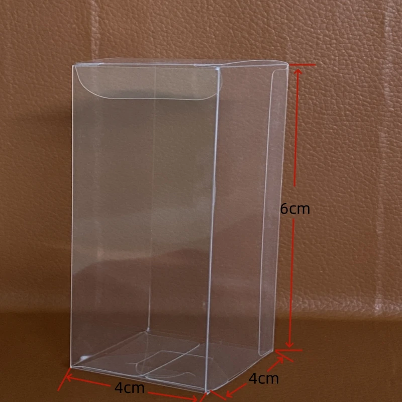50 cajas de plástico PET transparente plegables de 4x4x6 cm (1,57x1,57x2,36 pulgadas) para exhibición, embalaje de regalos y muñecas, transparentes.