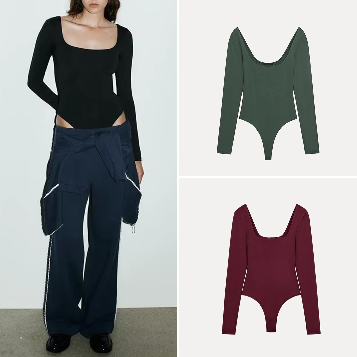 

2025 Winter New Women's Faion Personali Long Sve Square Collar One-Piece High Waist Straight Tube Suit Z