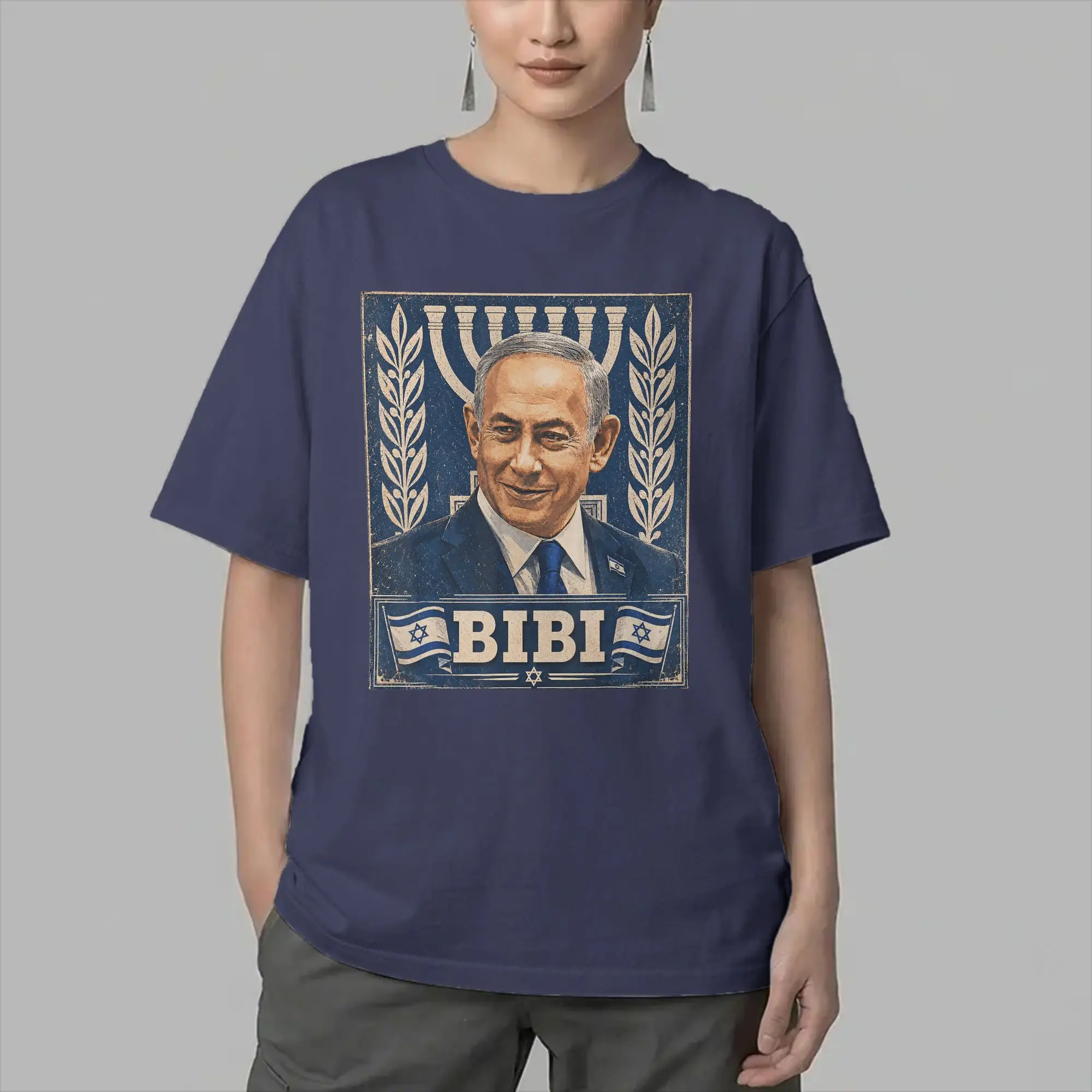 Benjamin Netanyahu Bibi T-Shirts Men  Novelty 100% Cotton Tee Shirt Round Neck Short Sleeve T Shirt New Arrival Clothes