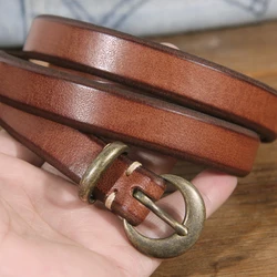 Extra thick leather brass pin buckle Ladies Belt All-match Slim Skirt Belt Narrow Soft Genuine Leather Luxury Women's Jeans Belt