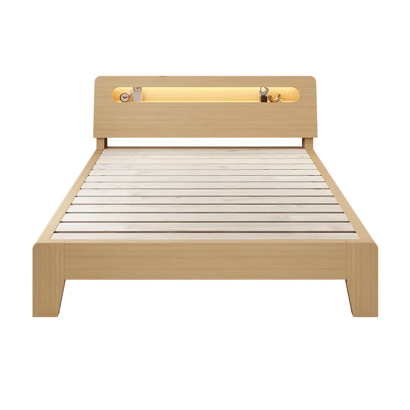 

Solid wood bed Modern simple home master bedroom 1.5m 1.8m double bed Economy rental room Single bed rack 1.2