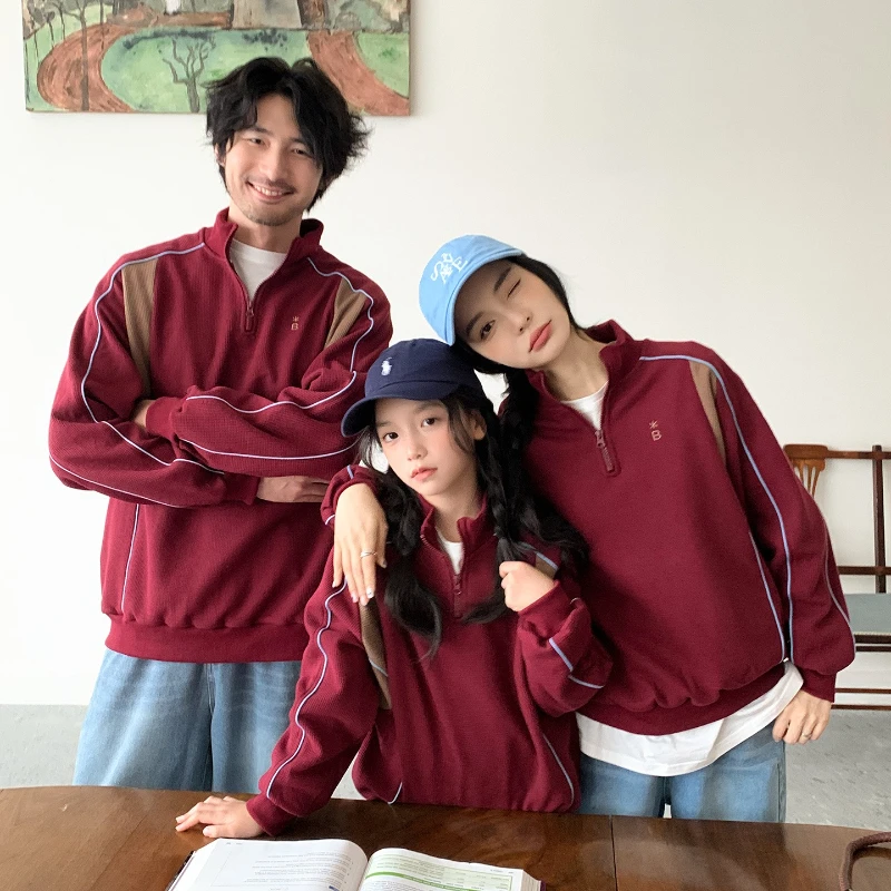 Family Matching Sweatshirt Collar Zip Mom Dad and Daughter Son Spring Autumn Casual Pullover Outfit Parent-and-child Photo Set