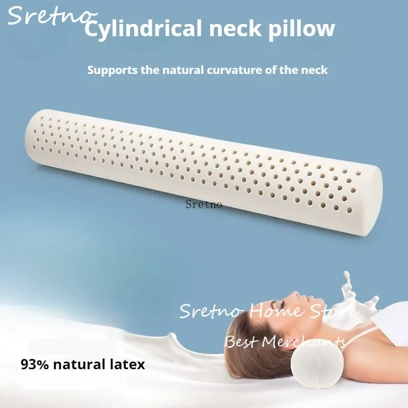 

Natural Latex Cylindrical Pillow Neck Protection Pillows Thin Design Sleep Aid Adult Traction Pillow with Pure Cotton Pillowcase