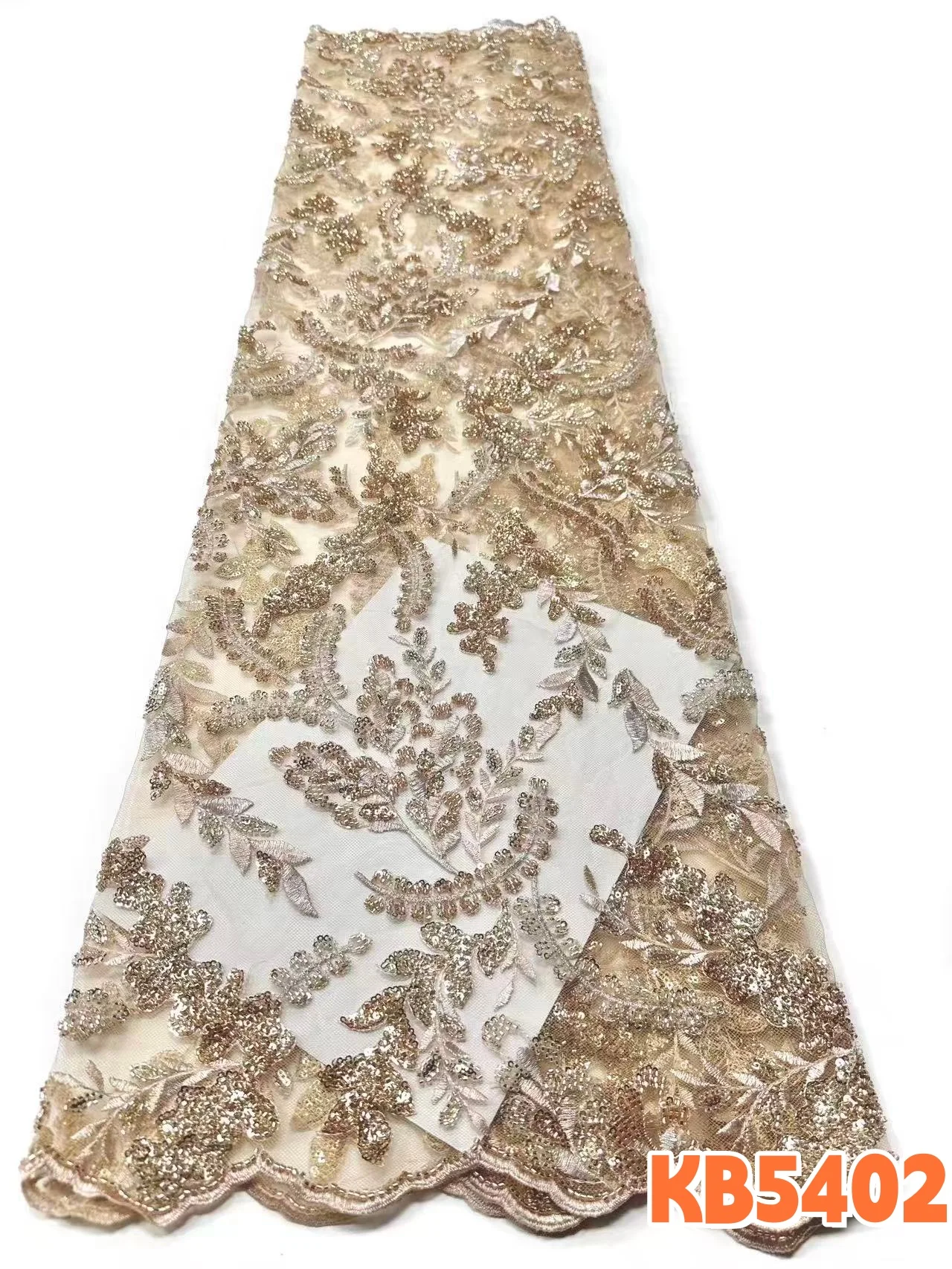 

Золотая 3D-ткань с цветочным кружевом, французская сетчатая ткань с бисером и пайетками, африканская вышитая ткань с бисером для свадебного шитья KB5402