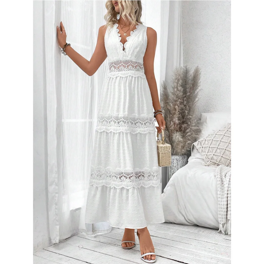 

Cross-Border 2026 Amazon European And American Summer New Women's Lace Patchwork Neck Sleeveless Dress