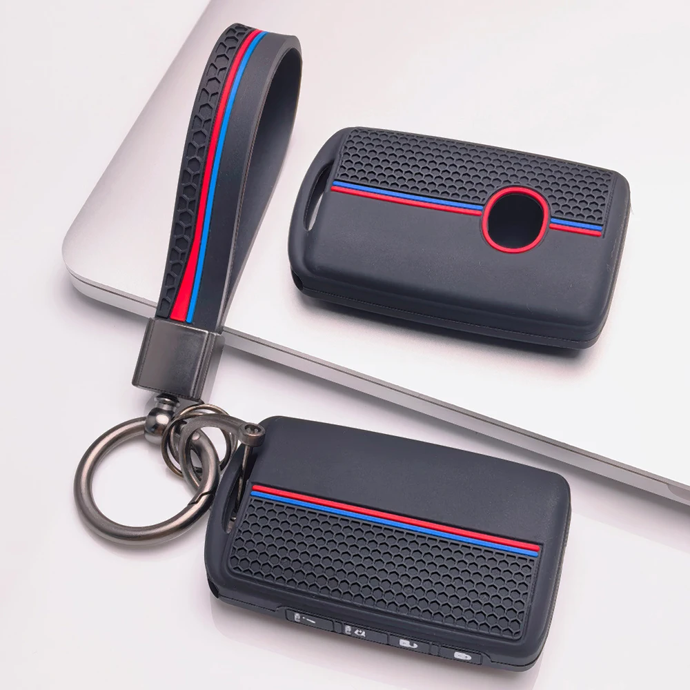 Key Holder Cover for Mazda CX30 CX5 CX8 CX9 MX5 Miata CX50 CX70 with Keychain Anti-Scratch Shockproof Soft Grip Button Friendly