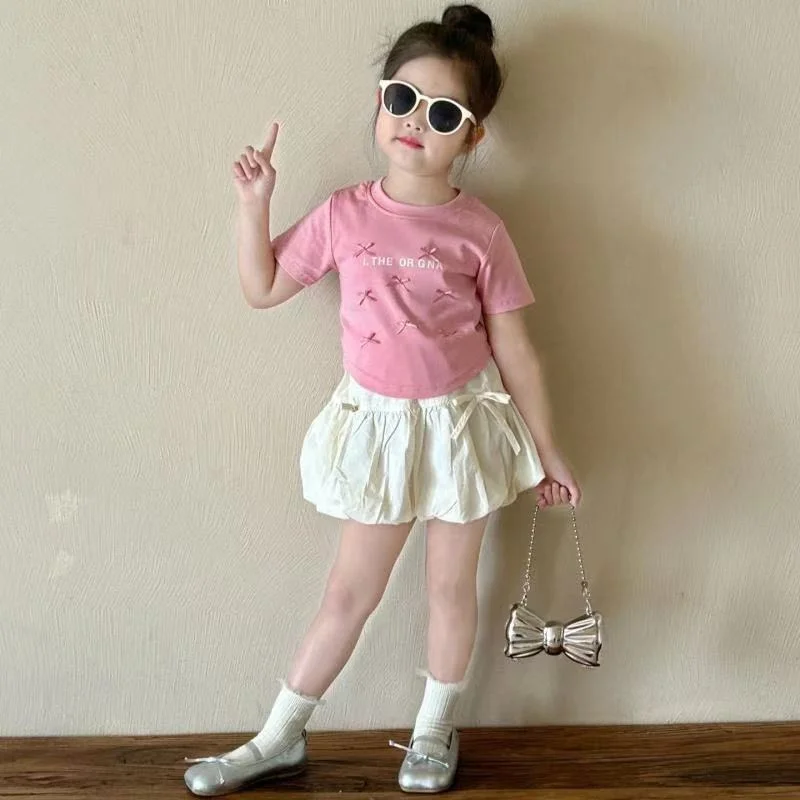 

New Girls Sweet Sets Summer Kids Bow Print Short Sleeve Suits Children Bowknot Tops+Skirts 2Pcs Fashion Outfits 2-8 Years