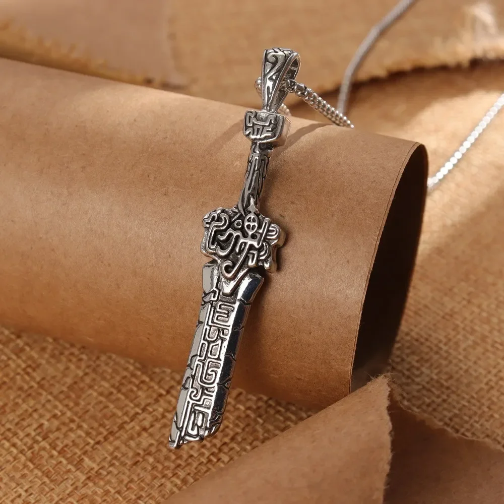 Vintage Warrior Giant Sword Pendant Charm Men's Necklace Fashion Christmas Valentine's Day Gift Protector Jewelry Accessories