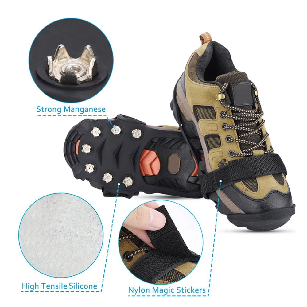11 Teeth Ice Gripper Spike for Shoes In Ice Anti Slip Winter Outdoor Hiking Climbing Snow Crampons for Shoes & Boots Grips Cover