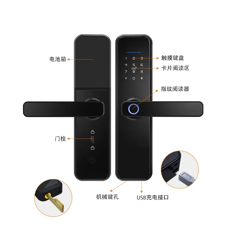 스마트 잠금 Tuya WIFI 앱 원격 잠금 해제 전기 도어락, 지문 비밀번호 IC 카드/NFC TTlock 앱 잠금 해제 핸들 잠금, X5