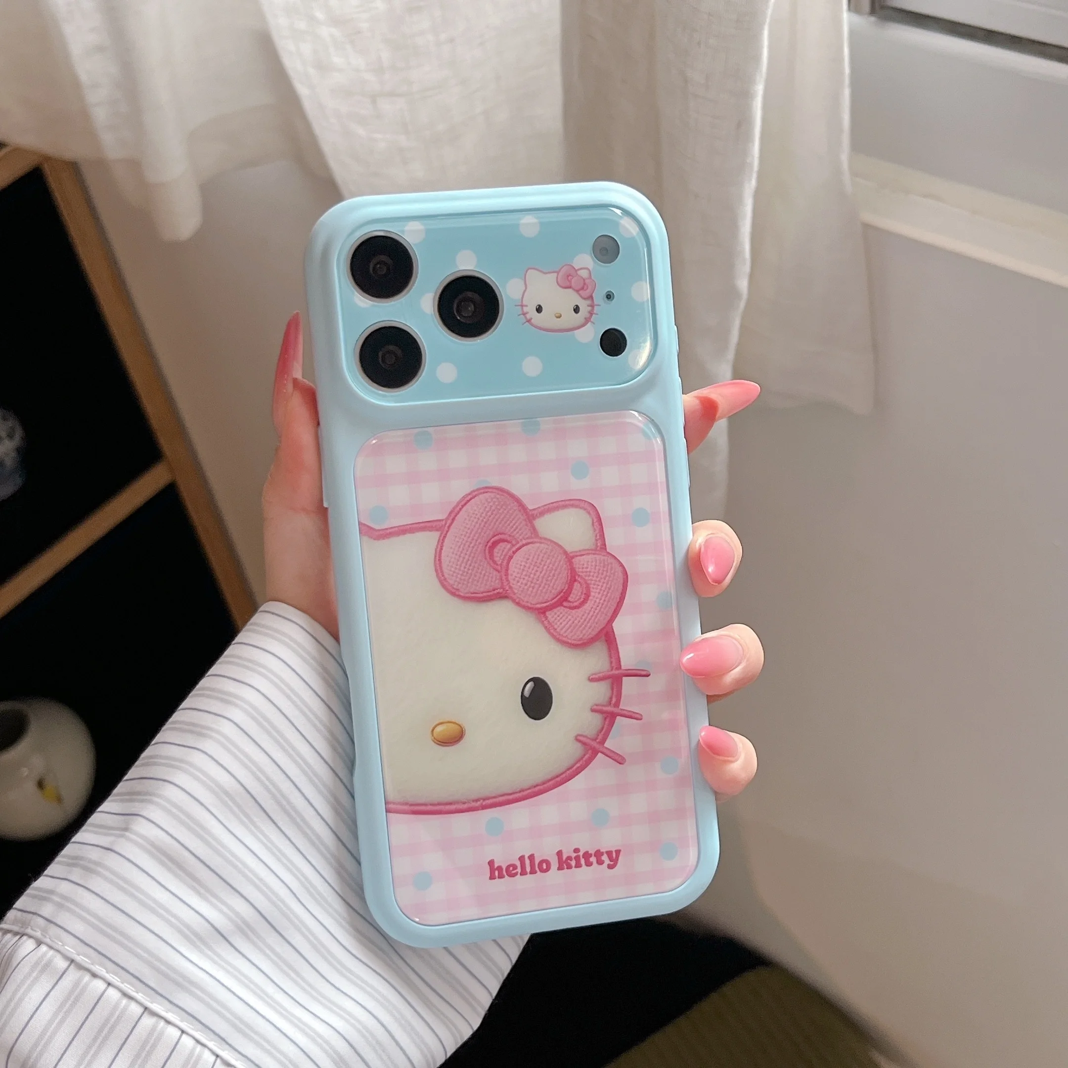 Funda de Lujo Rosa Gebo Point Half Face Hello Kitty para iPhone 17 Pro Max 15 16 Pro Max, Carcasa Protectora con Diseño de Dibujos Animados