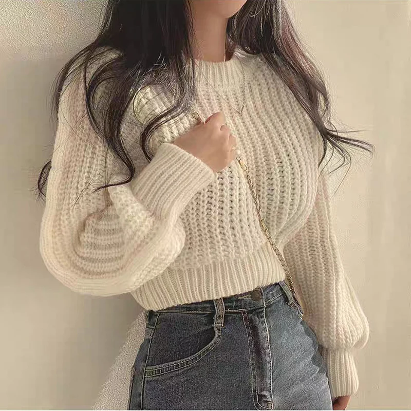 سترة نسائية محبوكة ناعمة ودافئة من ITOOLIN لخريف وشتاء بلون سادة وفضفاضة بتصميم كلاسيكي هاراجوكو وأكمام طويلة