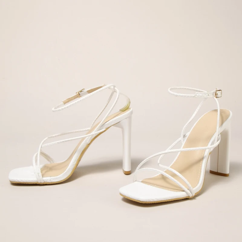 Eilyken Women Sandals Open Toe Narrow Band Buckle Strap Pumps Fashion Summer Buckle Strap Square High Heels Ladies Shoes - Image 5