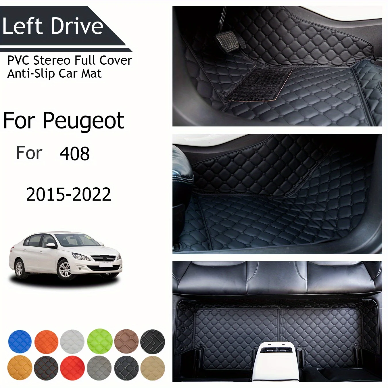 

TEGART 【LHD】For Peugeot For 408 2015-2022 Three Layer PVC Stereo Full Cover Anti-Slip Car Mat Car Floor Mats Car Accessories