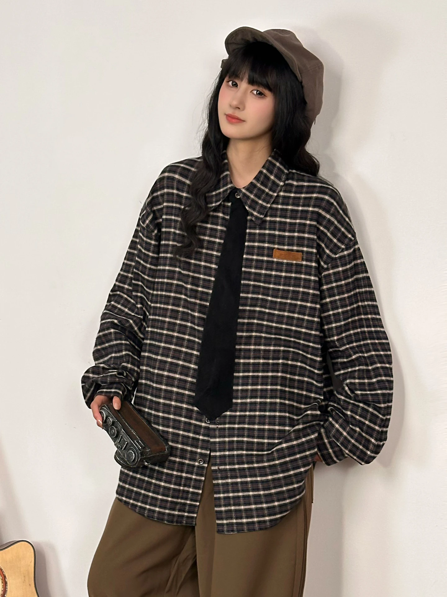 

Loose Fit American Street Sle Long Sve irt Women's Casual Slimming Top Breathable Cotton Flannel Button up irt