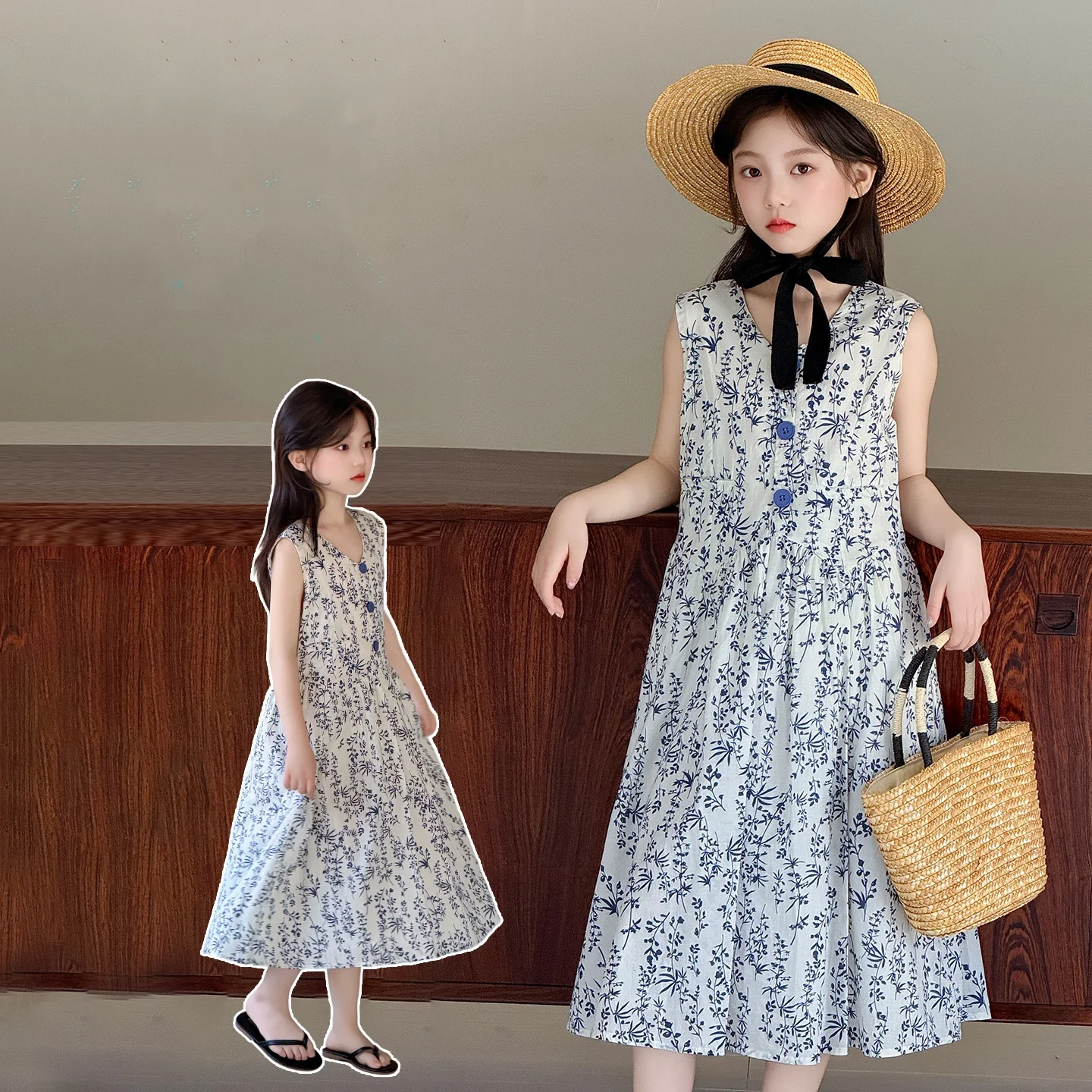 

Baby Girls Dresses Size 6-14Y Sweetheart Classic A-Line Dress Child Summer Sleeveless Floral Dresses Toddler Girls Casual Outfit