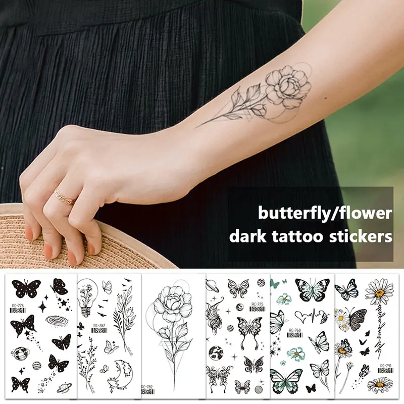 Waterproof Temporary Tatoo Stickers Fake Butterfly Rose Theme Temporary Tattoos Sticker For Men Women Body Art Tatoo Stickers