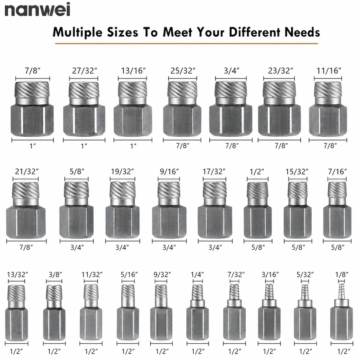 25Pcs Screw Extractor Set, Hex Head Multi-Spline Design, Easily Remove Damaged Bolts & Screws, Heavy Duty Steel Bolt Remover Kit, for Home Renovation, Practical Tool Gift for Men