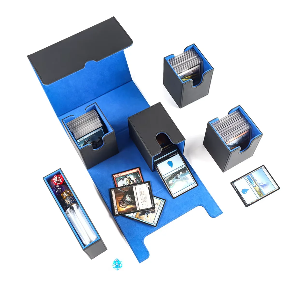 

5-in-1 two row detachable dice box can hold over 480 cards per set, suitable for TCG cards, sports cards, magic game cards