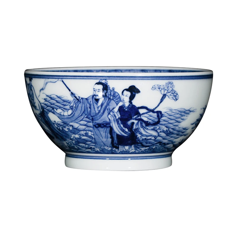 Zhongjia Ceramic Tea Cup Jingdezhen Blue And White Firewood Kiln Hand-painted Figure Eight Immortals Crossing The Sea