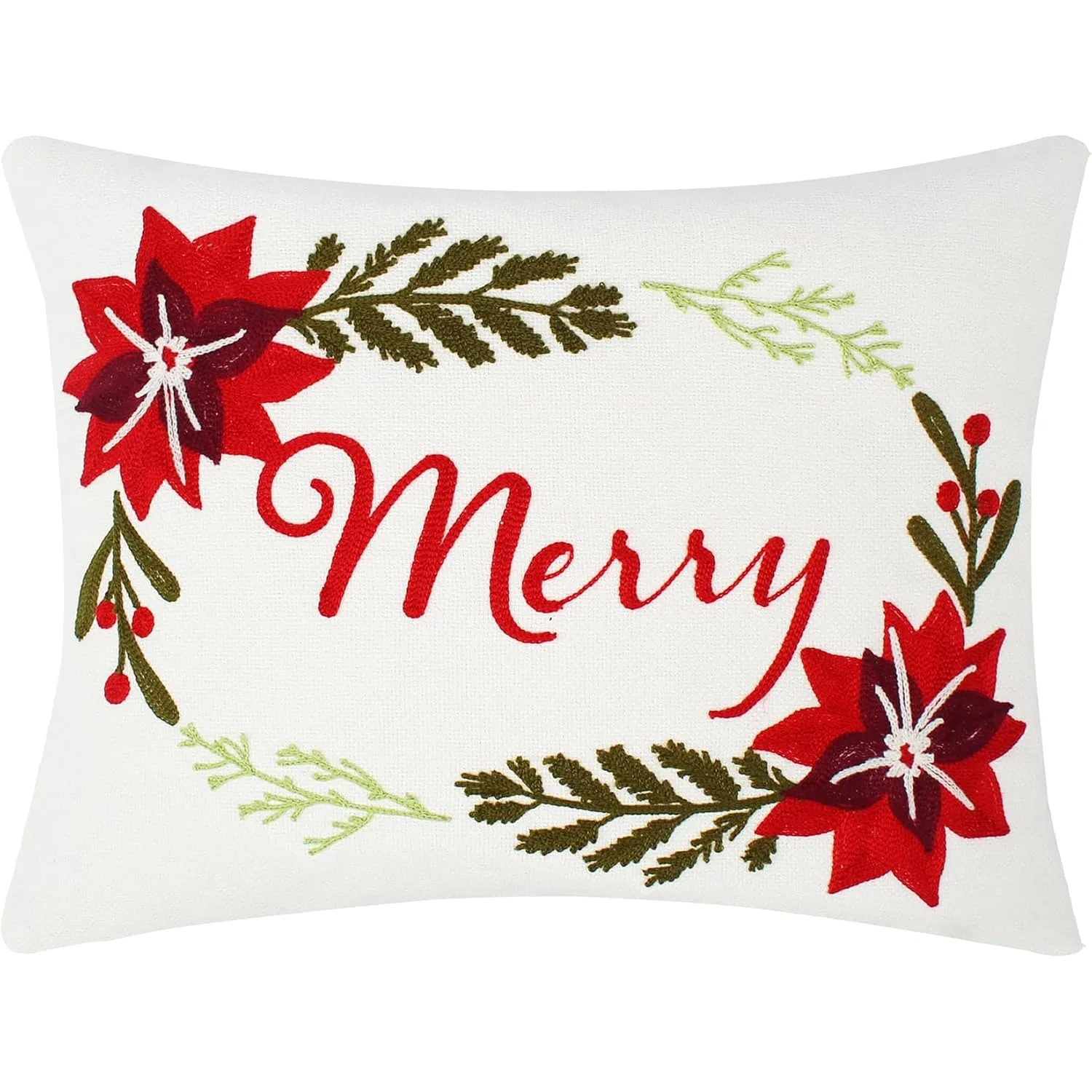 Levtex Home - Sleigh Bells - Christmas Decorative Pillow (14X18in.) - Word Merry - Red, Green and White