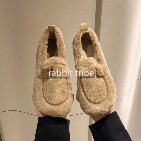 New Lambwool Moccasins Femme Curly Sheep Fur Flats Woman Warm Plush Loafers Winter Cotton Shoes Women Furry Snow Boot