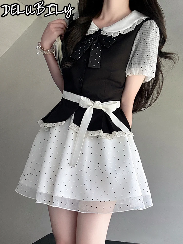 

Original JK Uniform Doll Collar Top Women Sweet Polka Dot Skirt Set Summer New in Matching Sets Traf Conjunto Dos Piezas Mujer