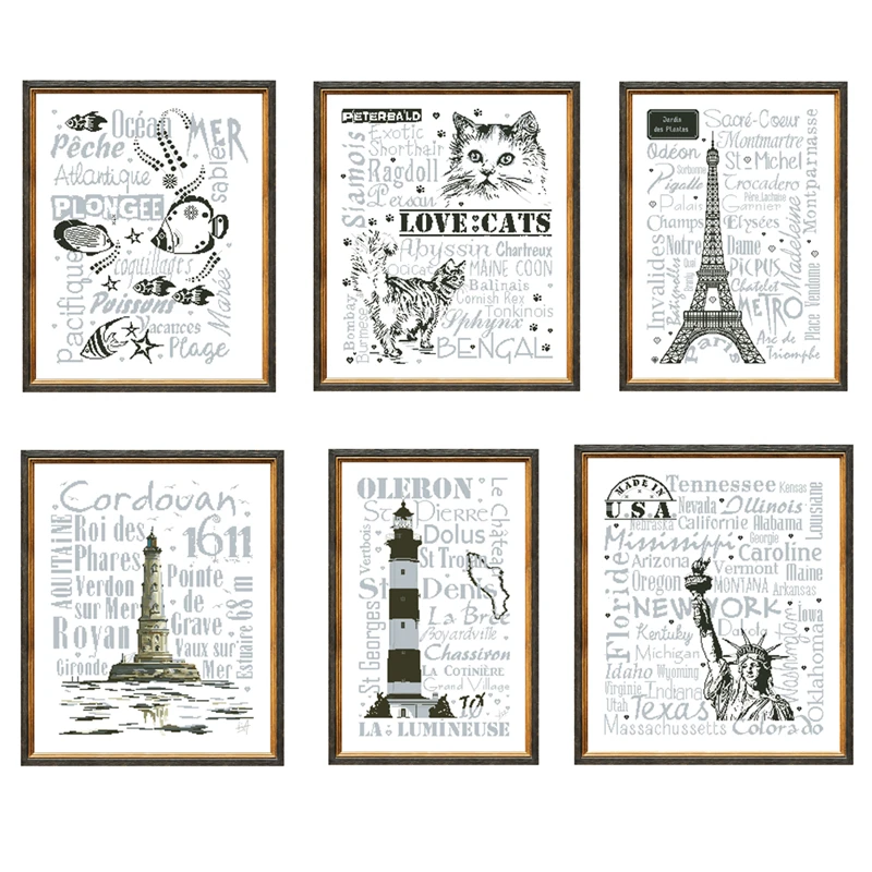 Love cats letter Statue of Liberty cross stitch package 18ct 14ct 11ct cloth embroidery DIY handmade needlework