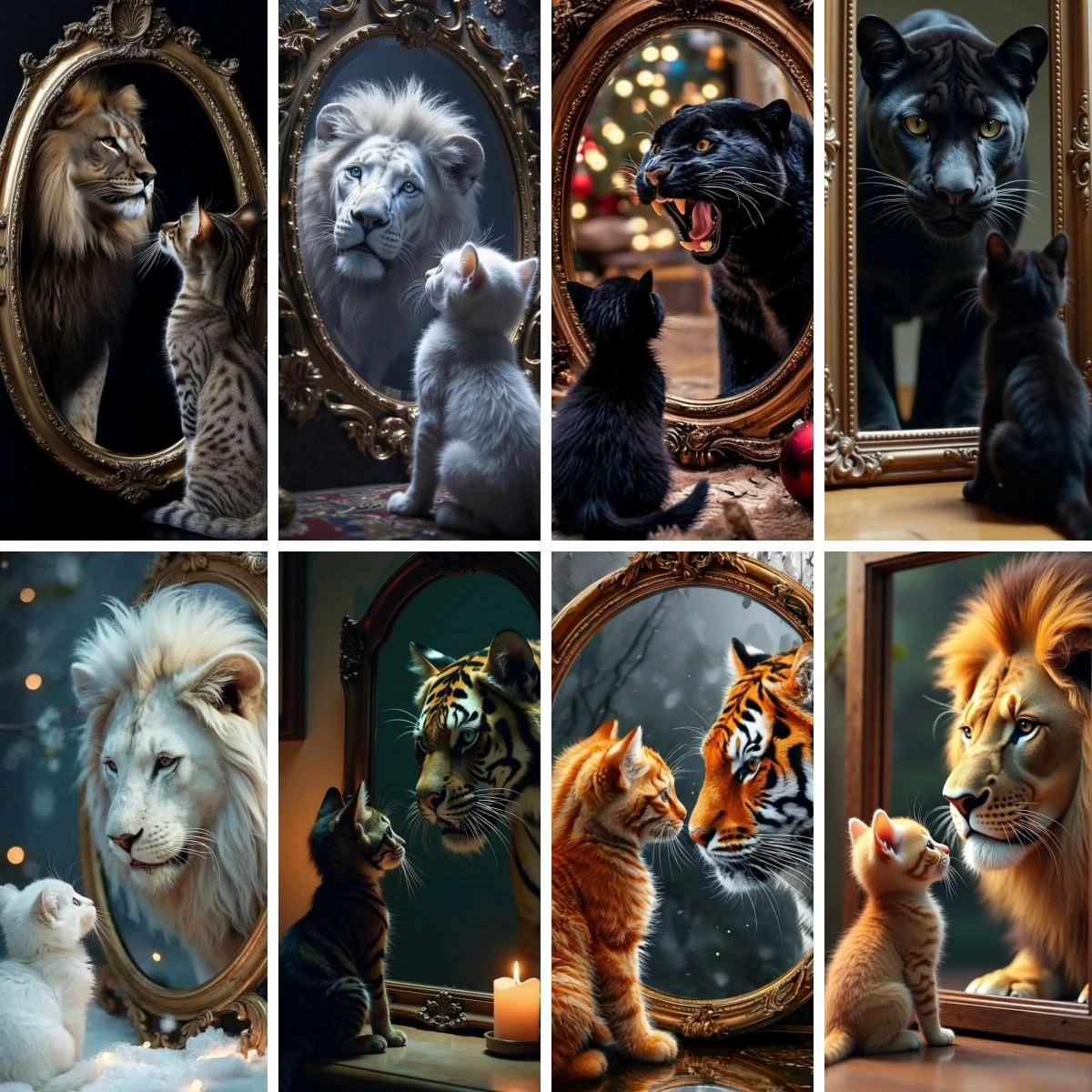 

5D DIY Diamond Painting Full Drill Square/Round Cat and Lion Tiger Reflection Cross Stitch Rhinestone Mosaic Embroidery Decor